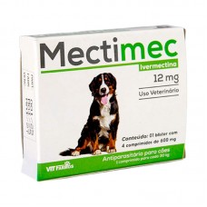 97912 - Antiparasitário Mectimec 600mg Ivermectina 12mg para Cães I 4 Comprimidos